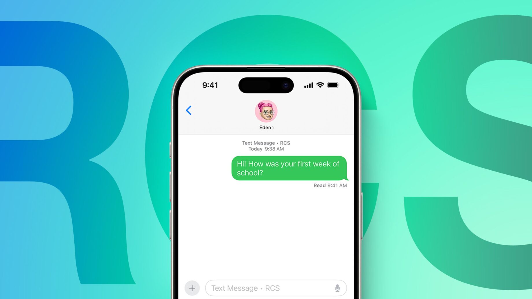 iPhone se zprávami RCS a odpovědí na zprávu z Androidu