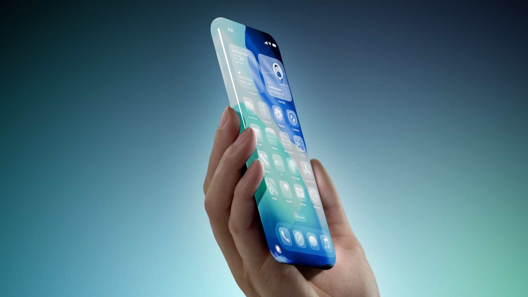 Koncept iPhonu s velkým displejem a skleněným designem