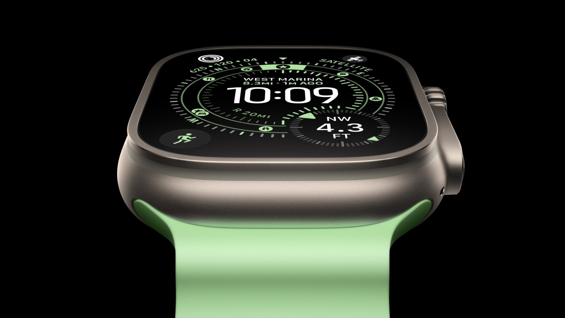 Apple Watch Ultra na displeji s důrazem na výdrž baterie