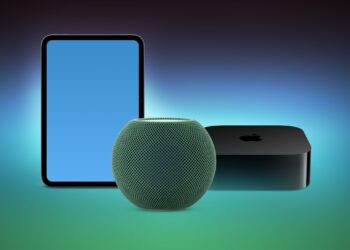 Uniklý iPad mini s čipem A20 Pro vedle HomePodu mini a Apple TV 4K