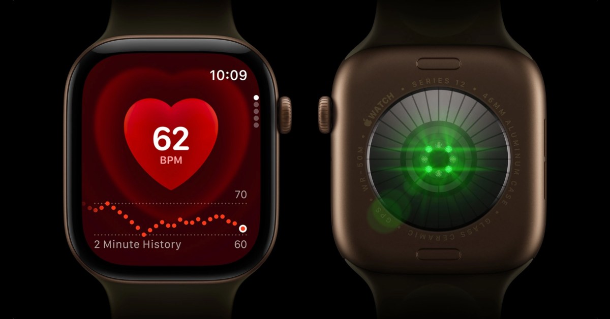 Apple Watch Series 12 na zápěstí s důrazem na měření tepu
