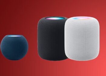 HomePod mini na stole s hudební aplikací