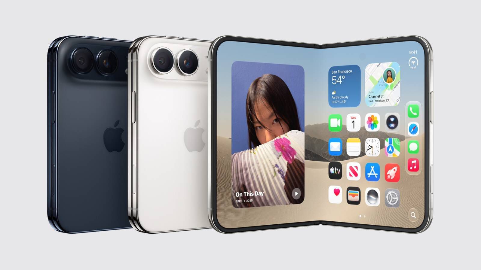 Skládací iPhone Duo vedle iPhonu 18 Pro