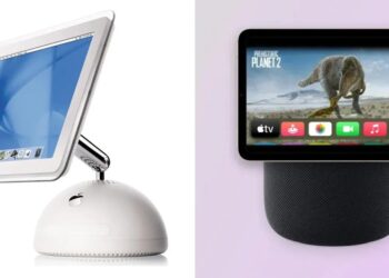 Vizualizace chytrého domácího hubu Apple HomePad s displejem